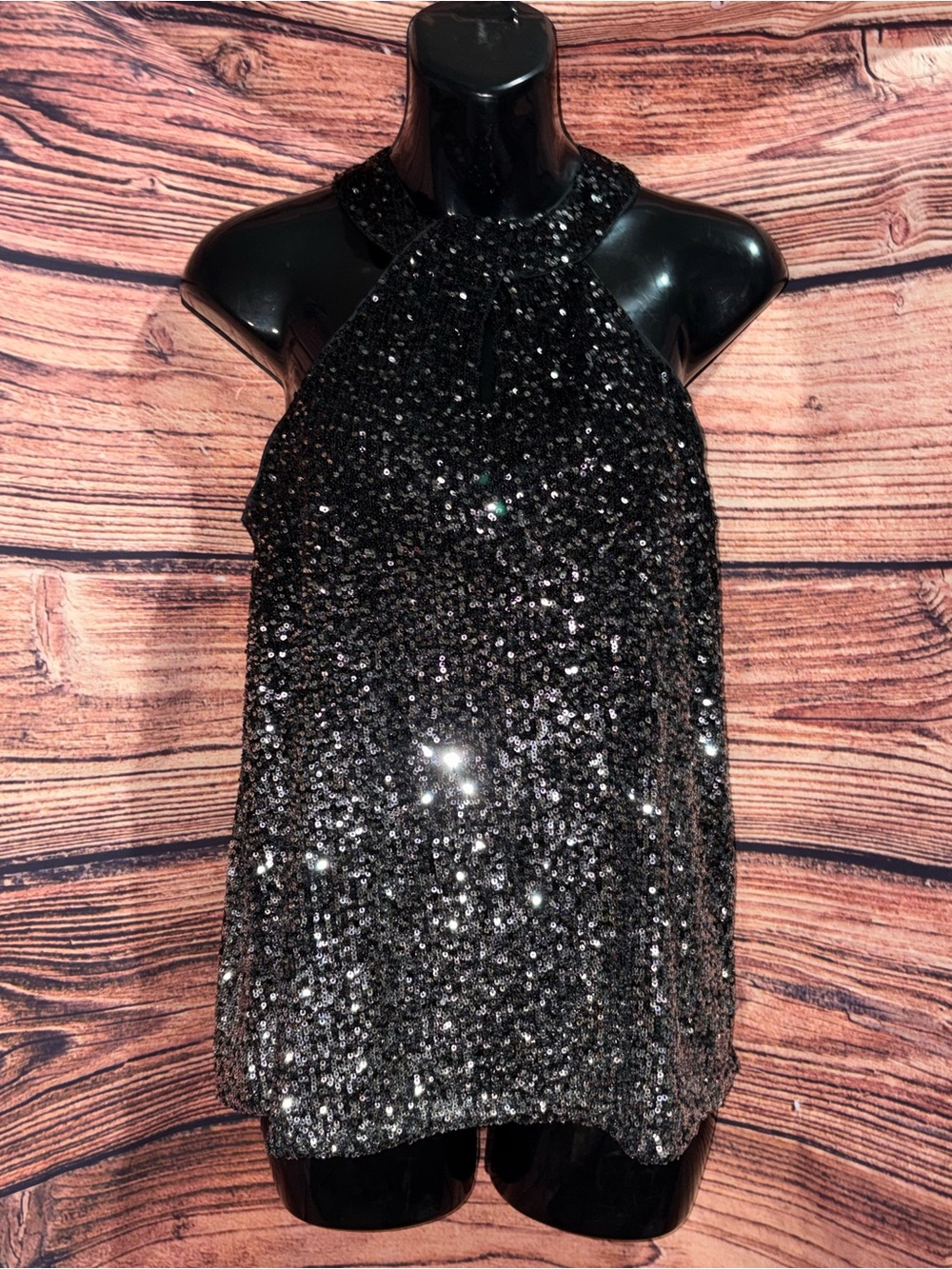 Cable & Gauge Black Sequin One-Shoulder Halter Top